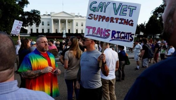Trans rights activists protest outside the White House in Washington D.C.